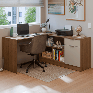 Escritorio Esquinero 300 cm Marrón/Crema Roma Madesa
