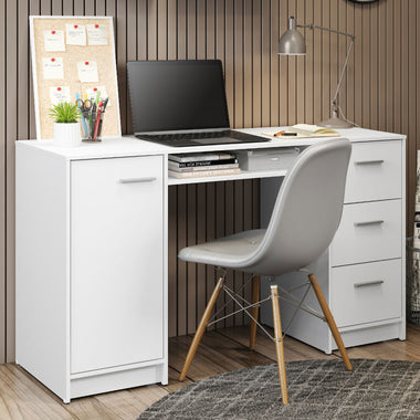 Escritorio 136 cm 1 Puerta 3 Cajones y 1 Nicho Blanco Madesa