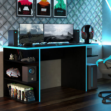 Escritorio Gamer 136 cm Negro/Azul Madesa