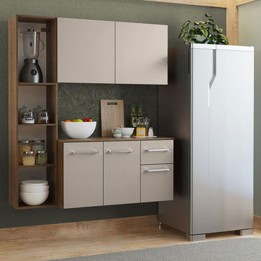 Cocina Compacta 120 cm 4 Puertas y 2 Cajónes Marrón/Crema Easy Madesa