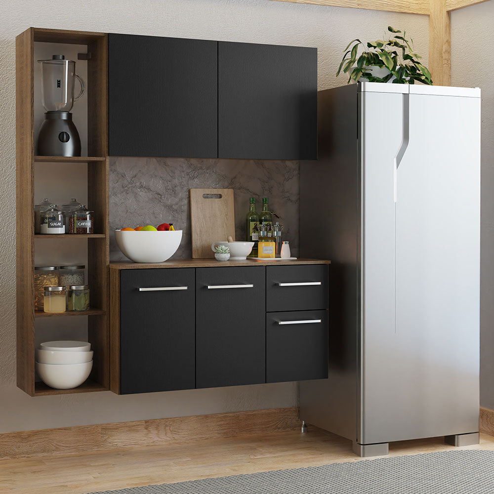 Cocina Compacta 120 cm 4 Puertas y 2 Cajónes Marrón/Negro Easy Madesa
