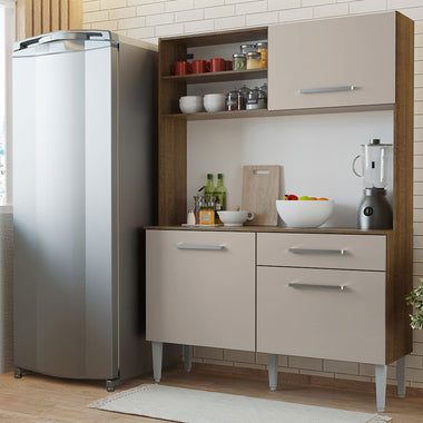 Cocina Compacta 120 cm 2 Puertas y 2 Cajónes Marrón/Crema Life Madesa