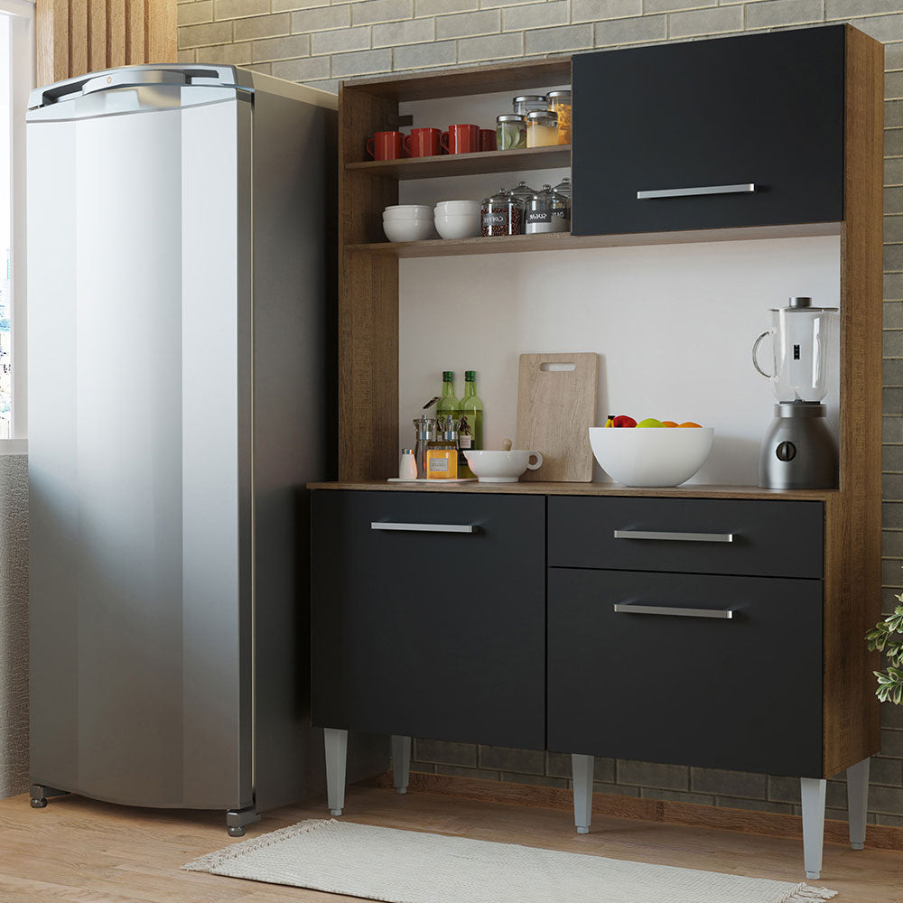 Cocina Compacta 120 cm 2 Puertas y 2 Cajónes Marrón/Negro Life Madesa