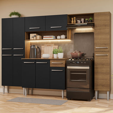 Combo completo de Cocina 261 cm Marrón/Negro Emilly Madesa