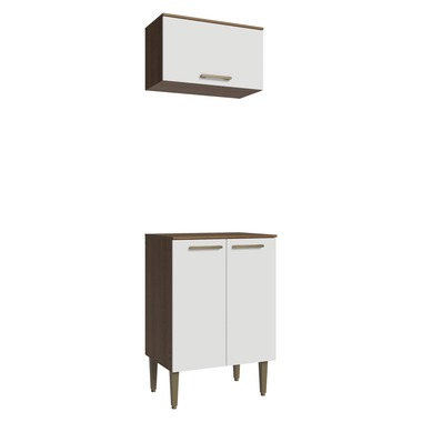 Kit Alacena y Bajo Mesada 60 cm 3 Puertas Marrón/Blanco Lille Madesa