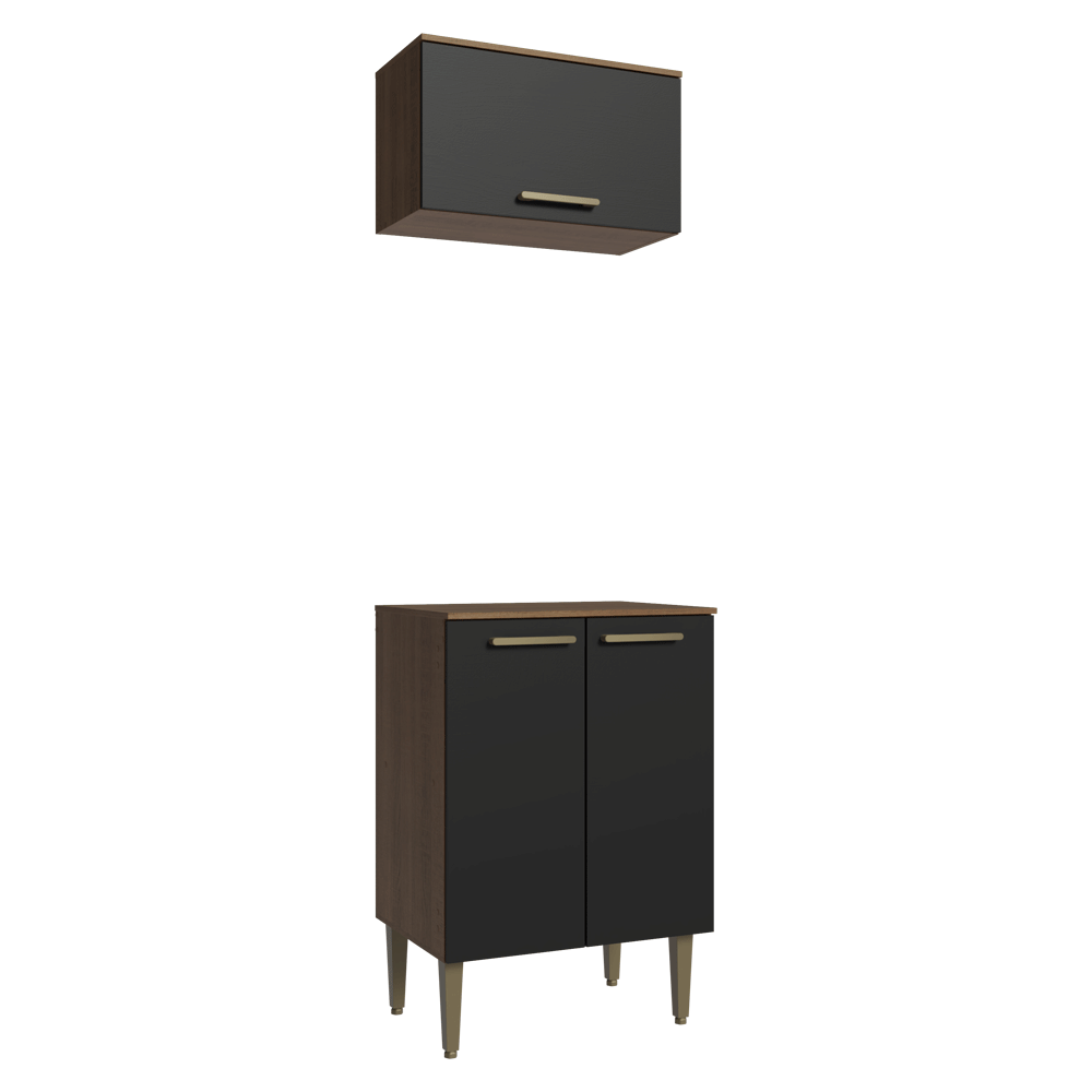 Kit Alacena y Bajo Mesada 60 cm 3 Puertas Marrón/Negro Lille Madesa