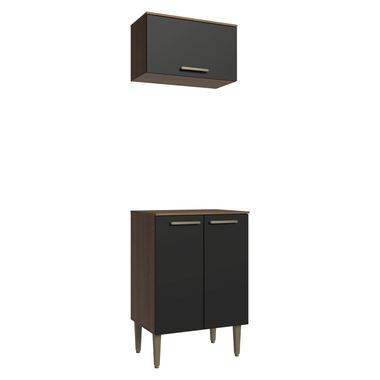 Kit Alacena y Bajo Mesada 60 cm 3 Puertas Marrón/Negro Lille Madesa