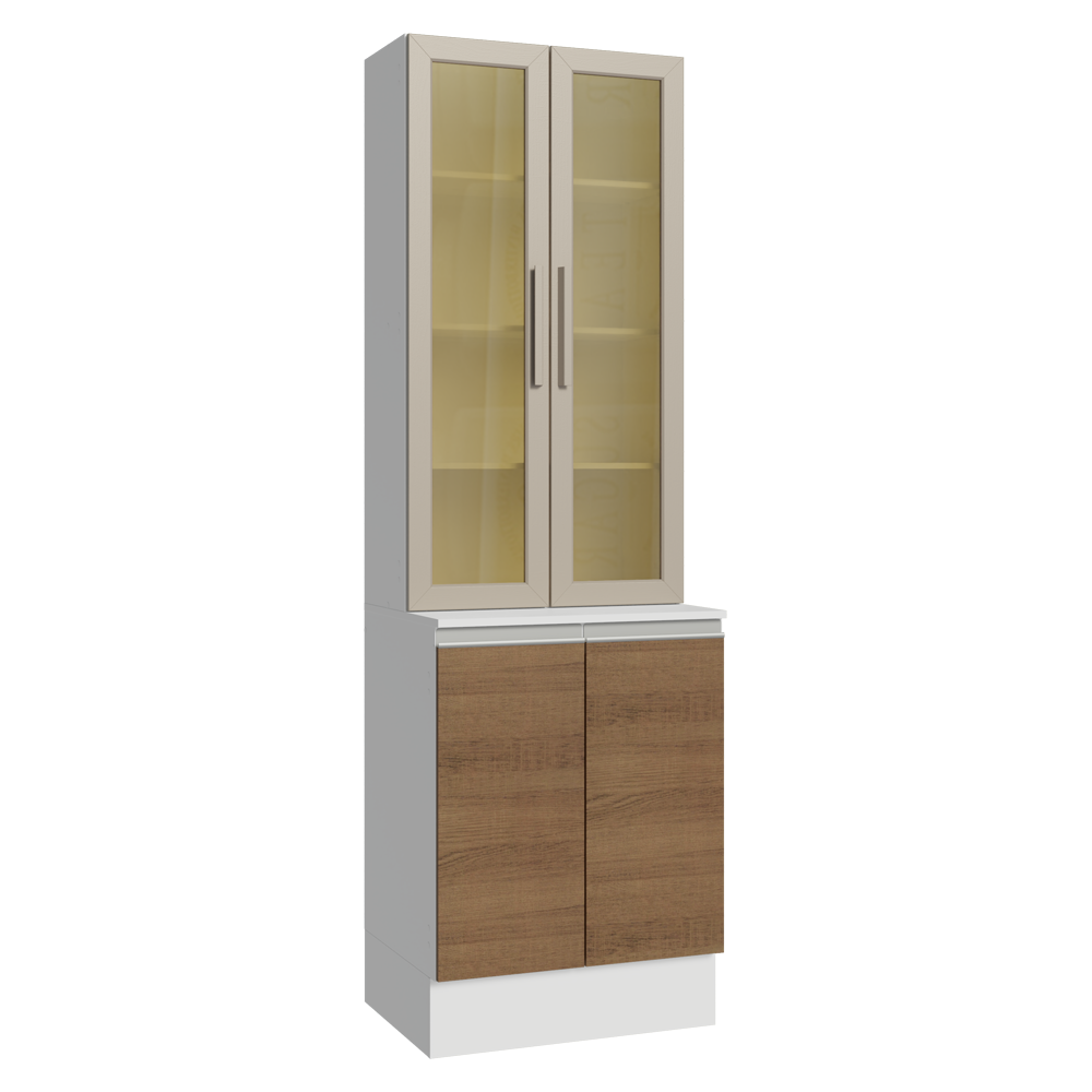 Kit Bajo Mesada + Cristalero 60 cm Smart 100% MDF Blanco/Marrón/Crema