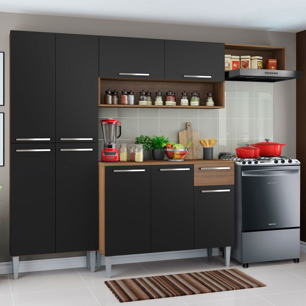 Cocina Compacta 229 cm Emilly Top Marrón/Negro
