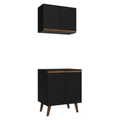 Kit Alacena y Bajo Mesada 70 cm 4 Puertas Negro Pieta Madesa