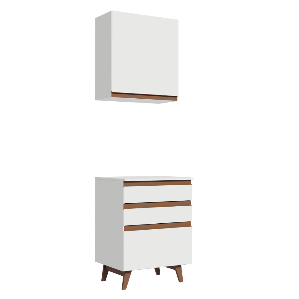 Kit Reims 60 cm con Alacena y Bajo Mesada con 3 Cajones Blanco