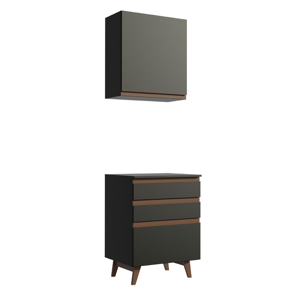Kit Reims 60 cm con Gabinete Superior y Bajo con 3 Cajones Negro