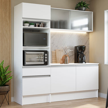 Cocina Compacta 180 cm 5 Puertas y 2 Cajónes Blanco Topazio Madesa