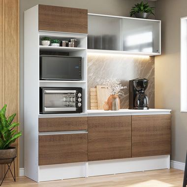 Cocina Compacta 180 cm 5 Puertas y 2 Cajónes Blanco/Marrón Topazio Madesa