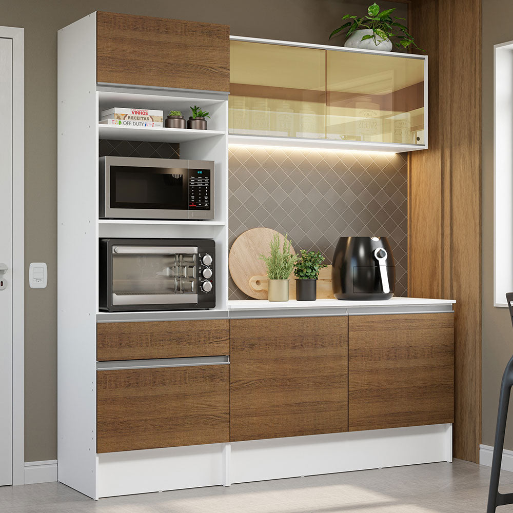 Cocina Compacta 180 cm 5 Puertas y 2 Cajónes Blanco/Marrón Diamante Madesa