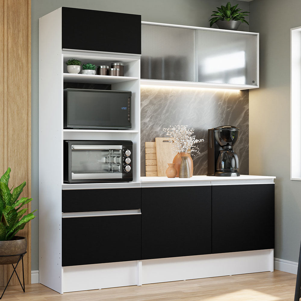 Cocina Compacta 180 cm Blanco/Negro Topazio Madesa 86
