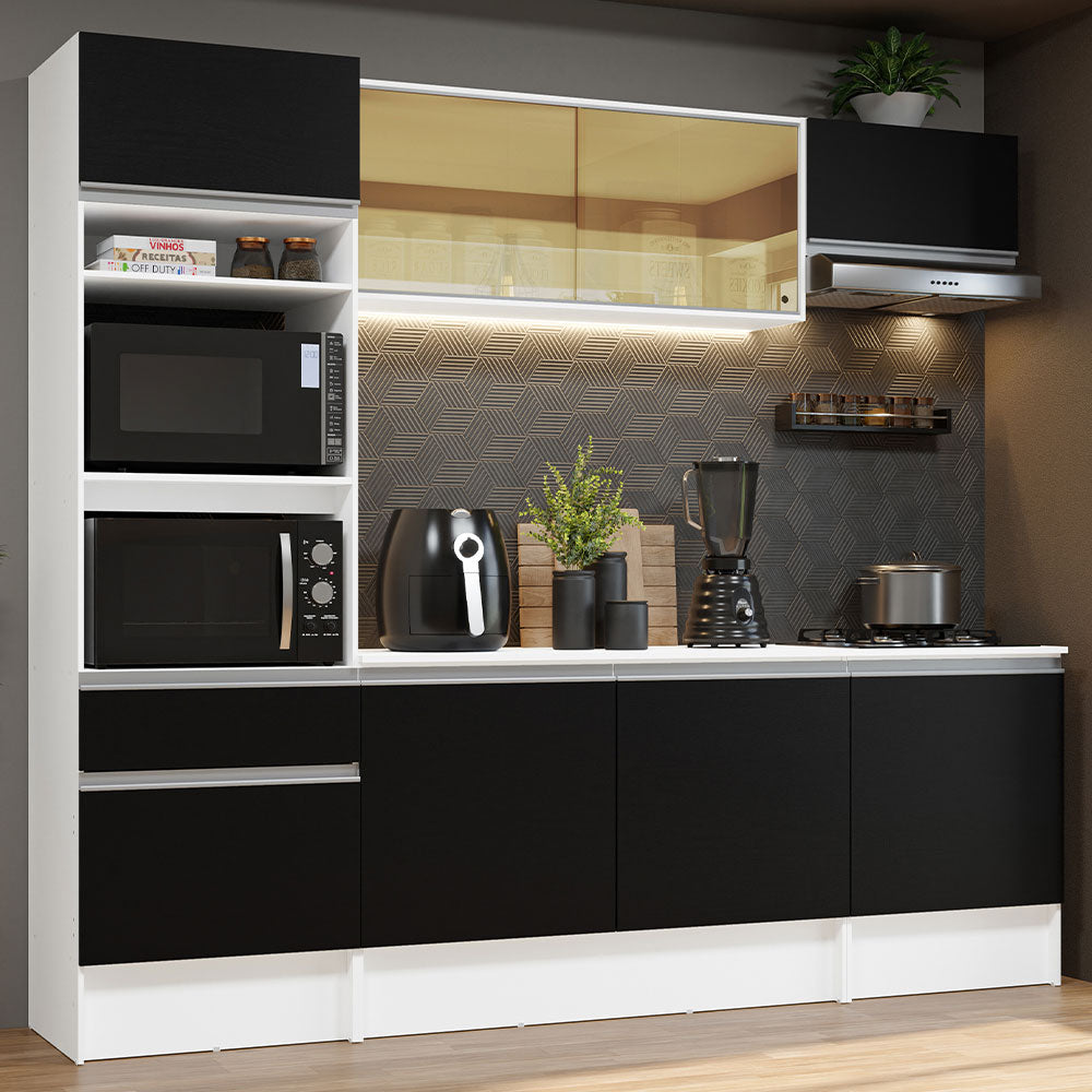 Combo Completo de Cocina 240 cm Blanco/Negro Diamante Madesa