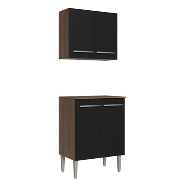 Kit Bajo Mesada y Armario 64 cm 4 Puertas Marrón/Negro Emilly Madesa