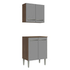 Kit Alacena y Bajo Mesada 64 cm 4 Puertas Marrón/Gris Emilly Madesa