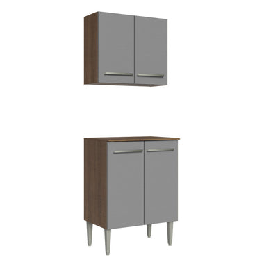 Kit Alacena y Bajo Mesada 64 cm 4 Puertas Marrón/Gris Emilly Madesa