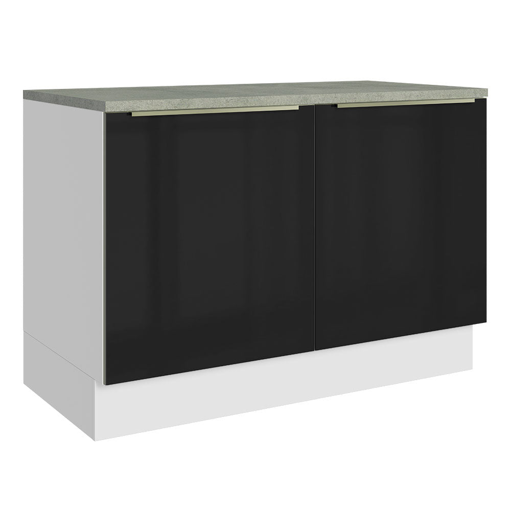 Bajo Mesada para Bacha 120 cm x 60 cm, 2 Puertas (Con Mesada) Lux Blanco/Negro