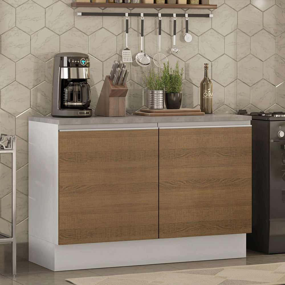 Bajo Mesada Cocina 120 x 60 cm 2 Puertas (Con Mesada) Blanco/Marrón Glamy Madesa