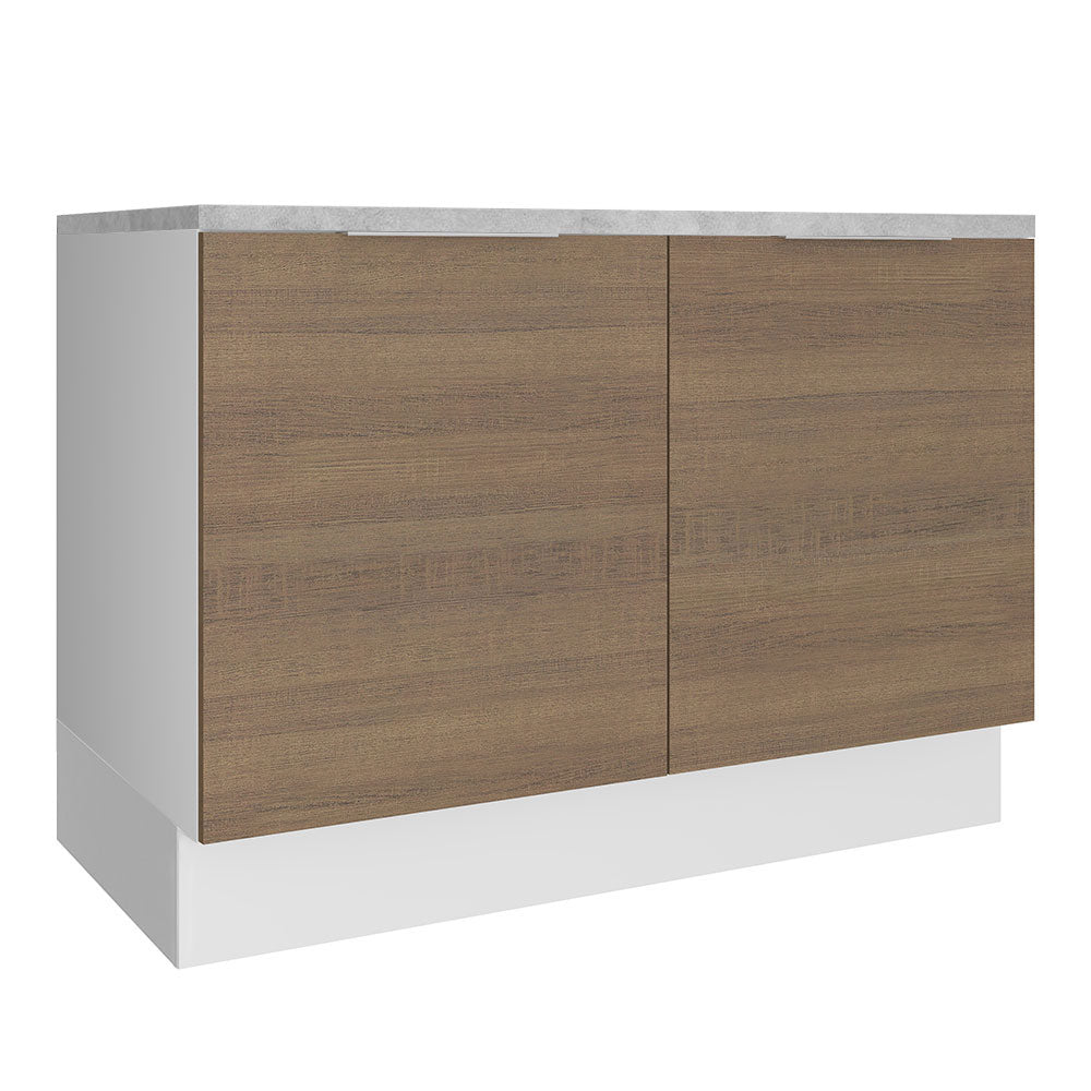 Bajo Mesada Cocina 120 x 60 cm 2 Puertas (Con Mesada) Blanco/Marrón Stella Madesa