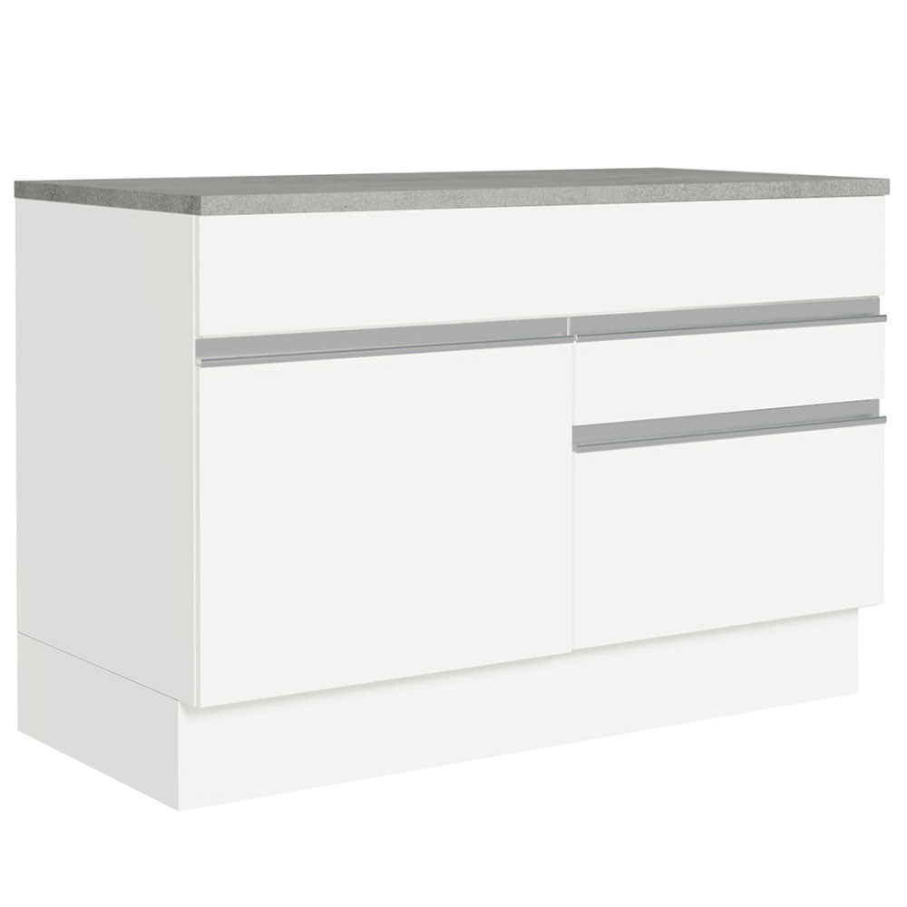 Bajo Mesada Cocina 120 x 60 cm 1 Puerta 2 Cajones Blanco (Con Mesada) Glamy Madesa