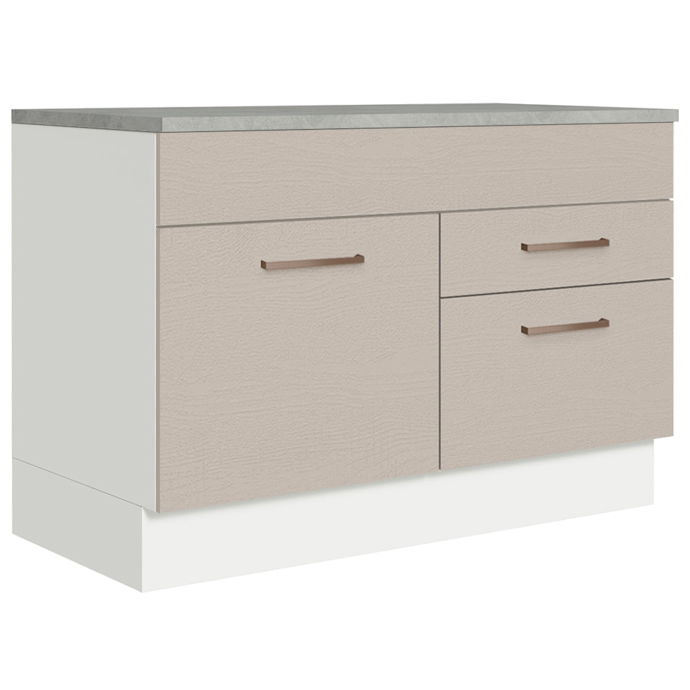 Bajo Mesada Cocina 120 x 60 cm 1 Puerta 2 Cajones Blanco/Crema (Con Mesada) Agata Madesa