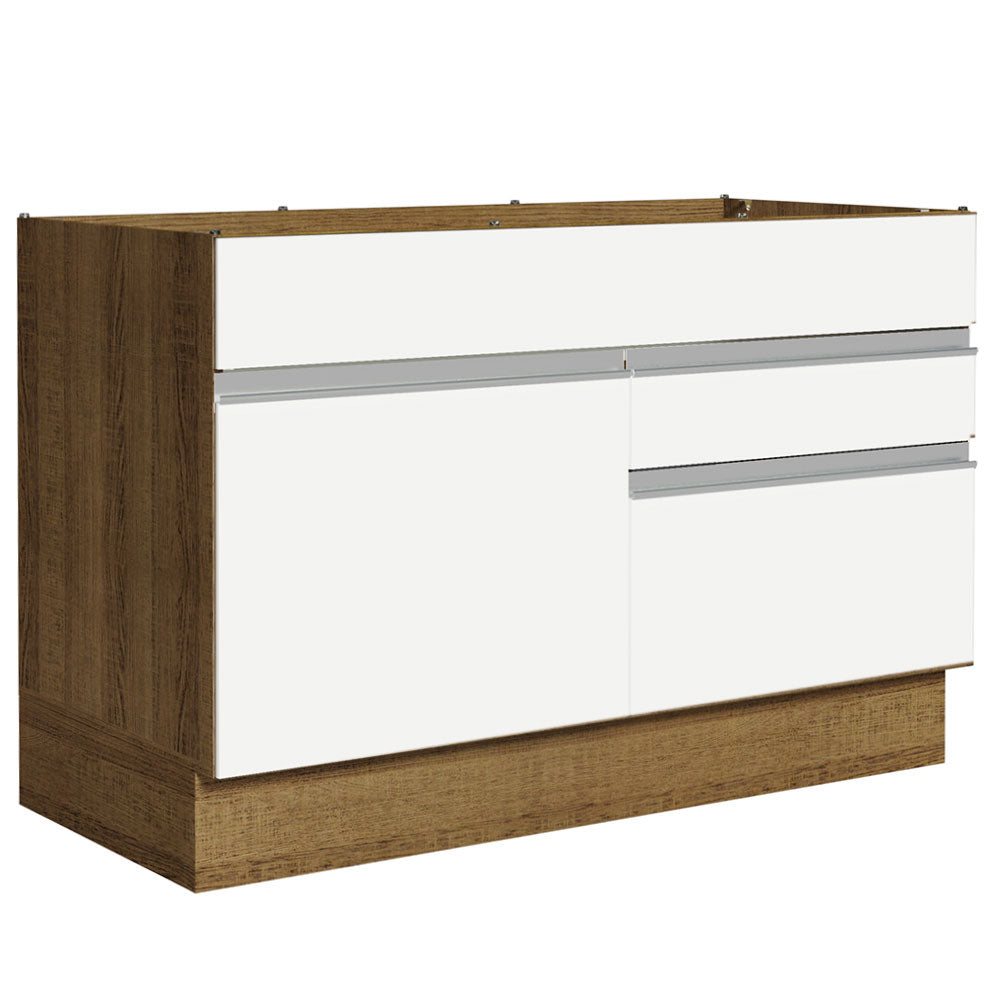 Bajo Mesada Cocina 120 x 60 cm 1 Puerta 2 Cajones Marrón/Blanco (Sin Mesada) Glamy Madesa