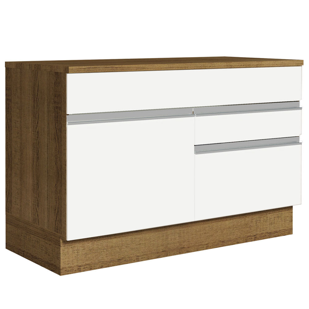 Bajo Mesada Cocina 120 x 60 cm 1 Puerta 2 Cajones Marrón/Blanco (Con Mesada) Glamy Madesa