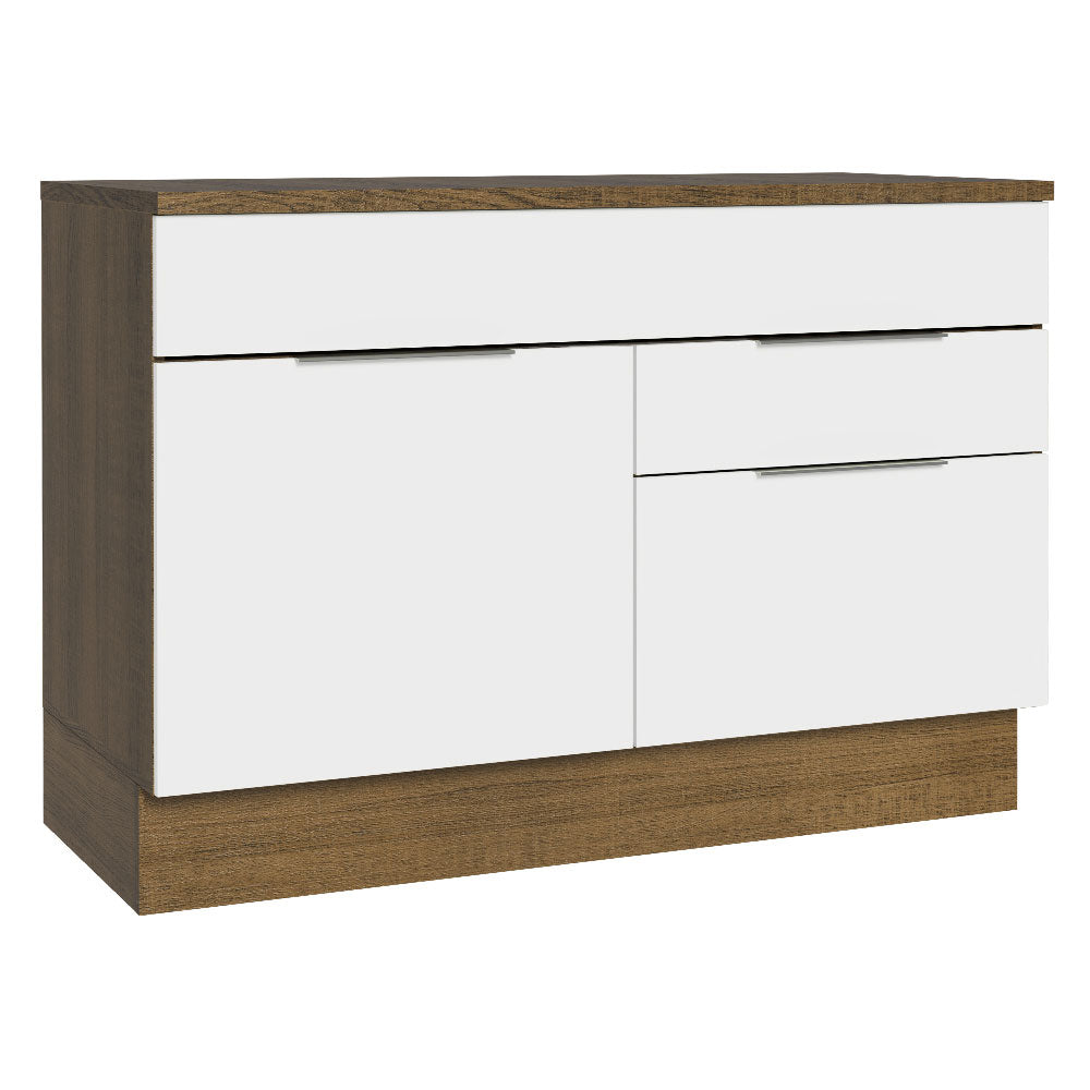 Bajo Mesada Cocina 120 x 60 cm 1 Puertas e 2 Cajones (Con Mesada) Marrón/Blanco Stella Madesa