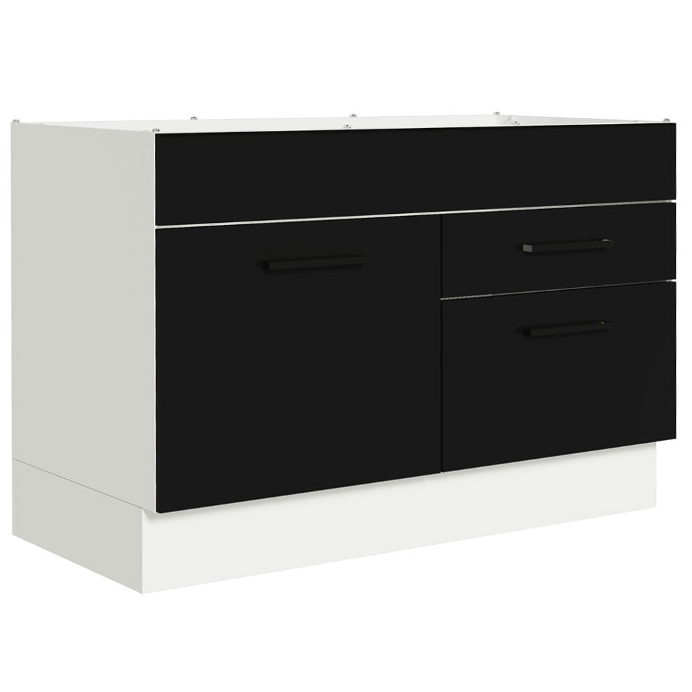 Bajo Mesada Cocina 120 x 60 cm 1 Puerta 2 Cajones Blanco/Negro (Sin Mesada) Agata Madesa