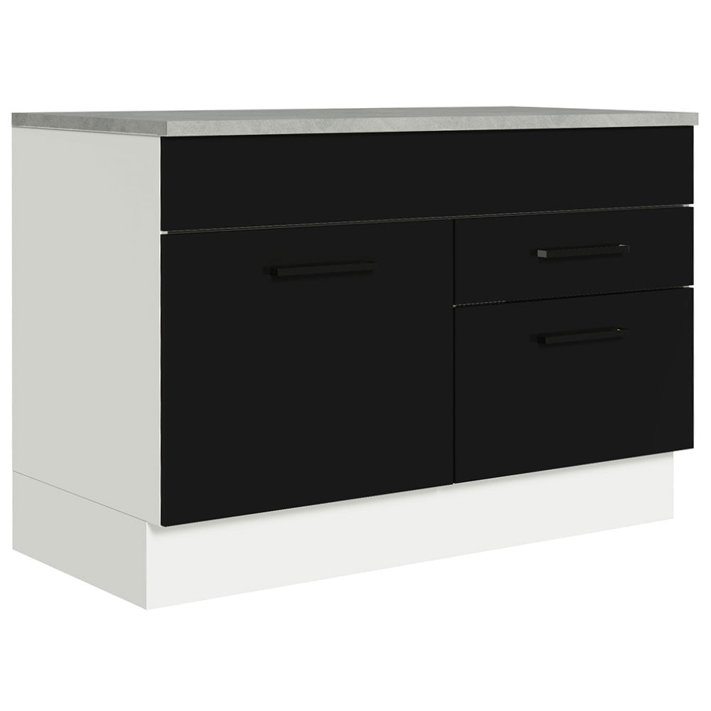 Bajo Mesada Cocina 120 x 60 cm 1 Puerta 2 Cajones Blanco/Negro (Con Mesada) Agata Madesa