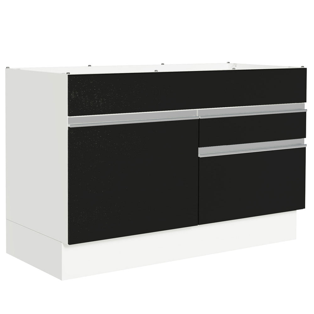 Bajo Mesada Cocina 120 x 60 cm 1 Puerta 2 Cajones Blanco/Negro (Sin Mesada) Glamy Madesa