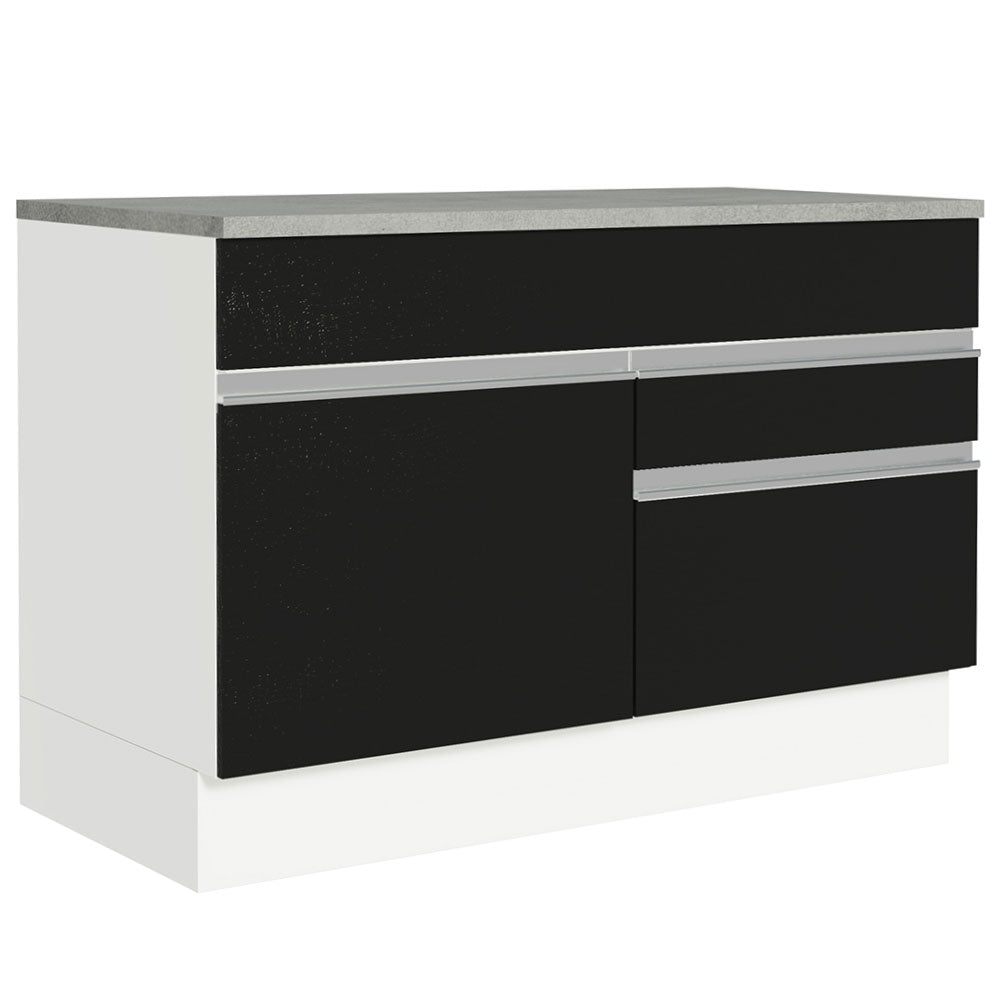 Bajo Mesada Cocina 120 x 60 cm 1 Puerta 2 Cajones Blanco/Negro (Con Mesada) Glamy Madesa