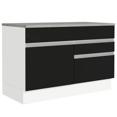 Bajo Mesada 120 cm 1 Puerta 2 Cajones Blanco/Negro Glamy Madesa