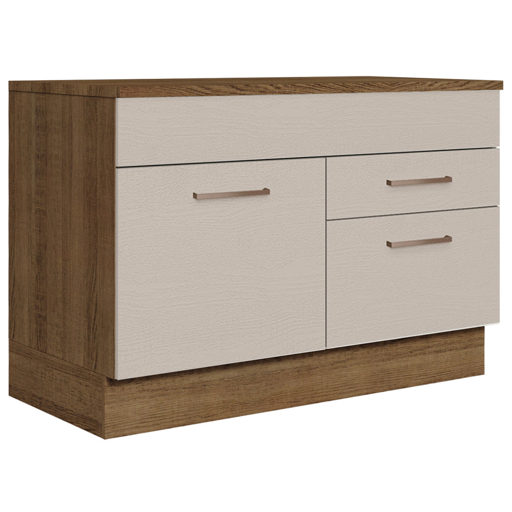 Bajo Mesada Cocina 120 x 60 cm 1 Puerta 2 Cajones Marrón/Crema (Con Mesada) Agata Madesa