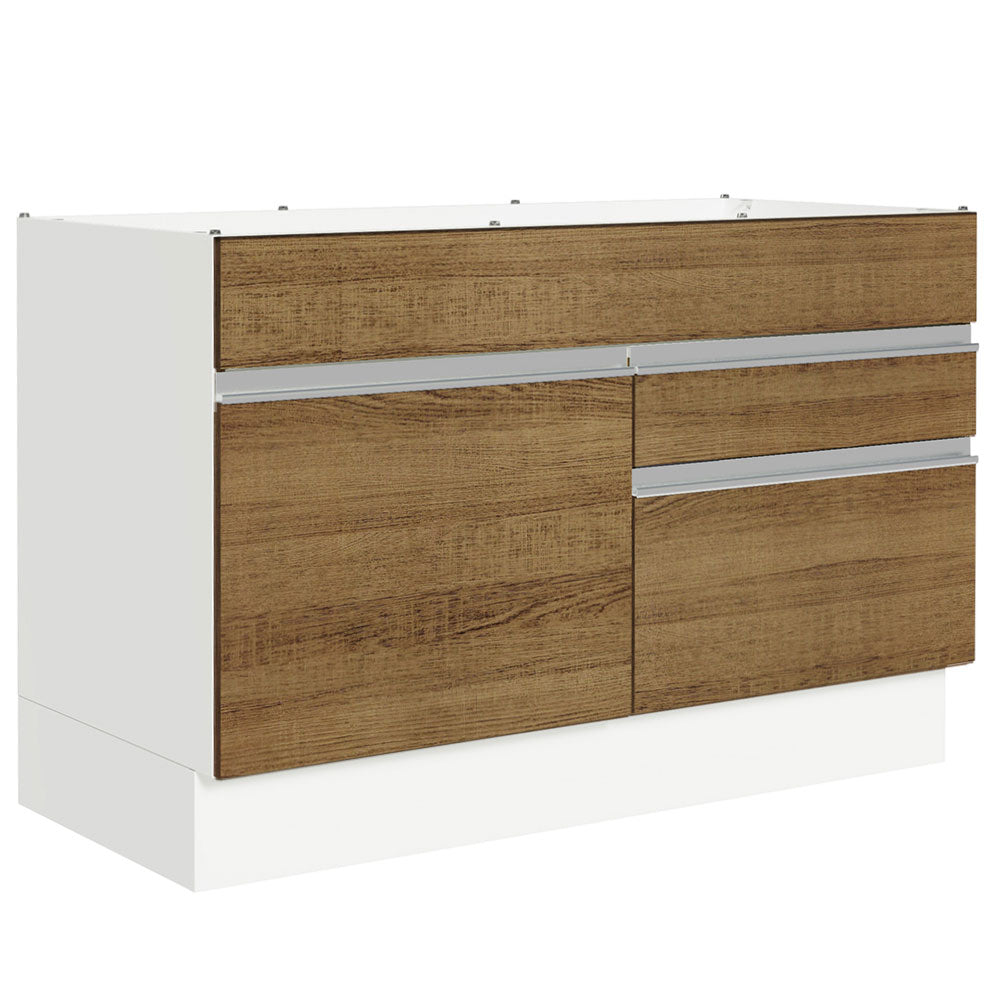Bajo Mesada Cocina 120 x 60 cm 1 Puerta 2 Cajones Blanco/Marrón (Sin Mesada) Glamy Madesa