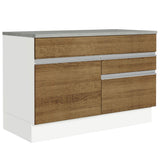 Bajo Mesada Cocina 120 x 60 cm 1 Puerta 2 Cajones Blanco/Marrón (Con Mesada) Glamy Madesa