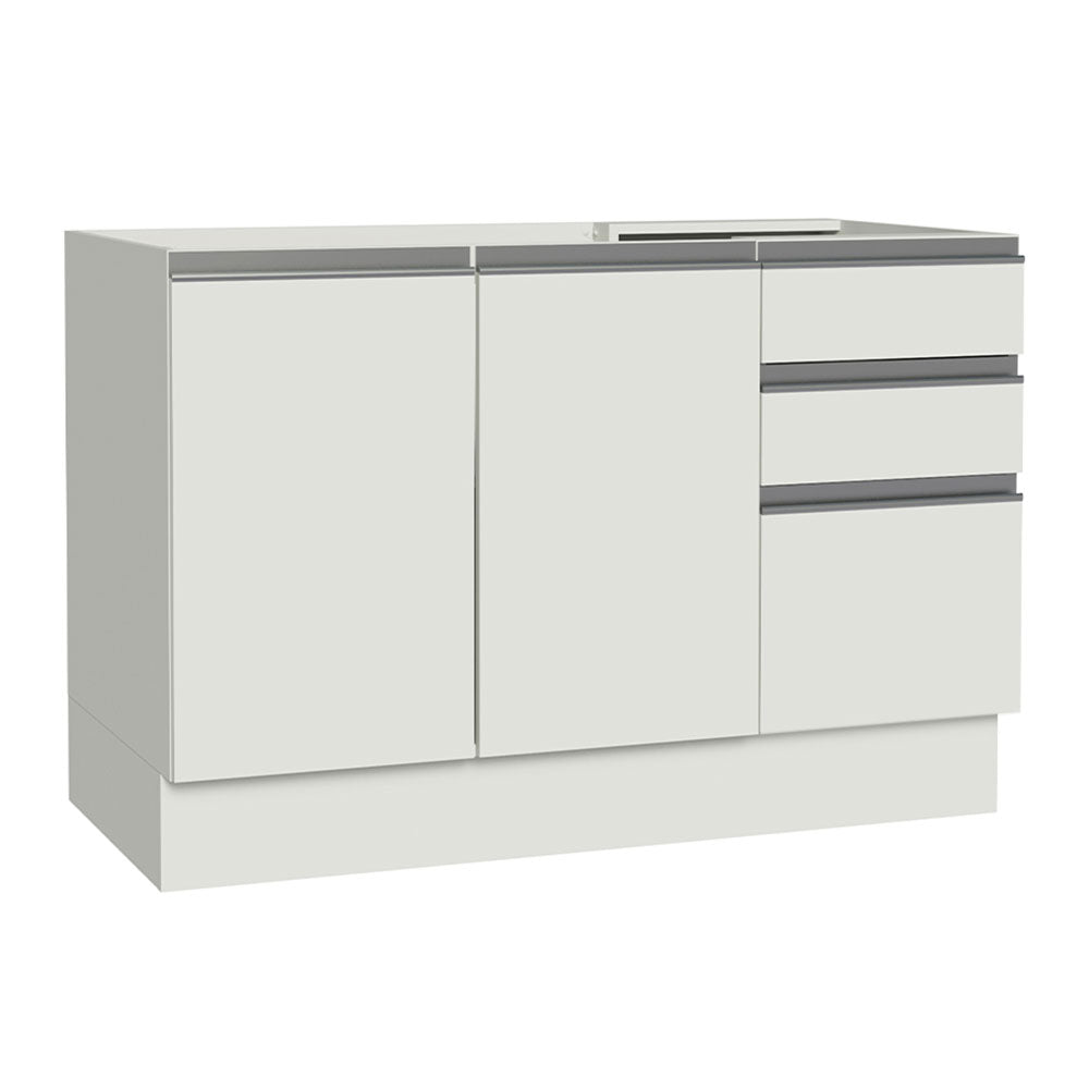 Bajo Mesada Cocina 120 cm x 60 cm, 3 Cajones 2 Puertas Glamy Blanco