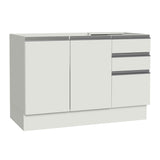 Bajo Mesada Cocina 120 cm x 60 cm, 3 Cajones 2 Puertas Glamy Blanco