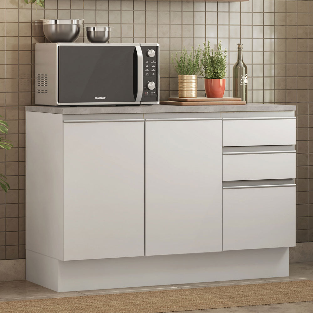 Bajo Mesada Cocina 120 x 60 cm 2 Puertas e 3 Cajones (Con Mesada) Blanco Glamy Madesa