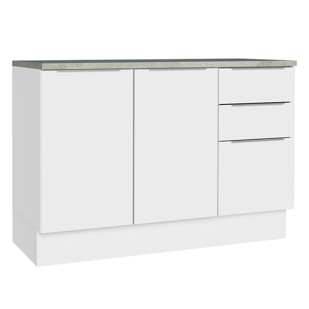 Bajo Mesada Cocina 120 x 60 cm 2 Puertas e 3 Cajones (Con Mesada) Blanco Stella Madesa