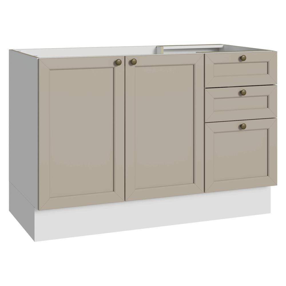Bajo Mesada Cocina 120 x 60 cm 2 Puertas 3 Cajones (Sin Mesada) Blanco/Crema Vik Madesa