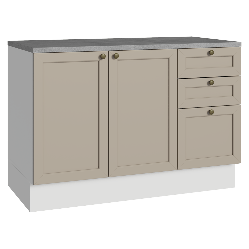 Bajo Mesada Cocina 120 x 60 cm 2 Puertas 3 Cajones (Con Mesada) Blanco/Crema Vik Madesa