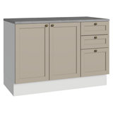 Bajo Mesada Cocina 120 x 60 cm 2 Puertas 3 Cajones (Con Mesada) Blanco/Crema Vik Madesa