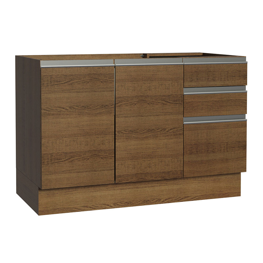 Bajo Mesada Cocina 120 cm x 60 cm, 3 Cajones 2 Puertas Glamy Marrón
