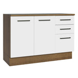 Bajo Mesada Cocina 120 cm x 60 cm, 3 Cajones 2 Puertas Agata Marrón/Blanco
