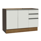 Bajo Mesada 120 x 60 cm 2 Puertas 3 Cajones (Sin Mesada) Marrón/Blanco Glamy Madesa